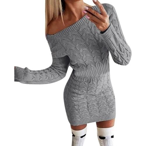 Stylish Bar 2019 Autumn Winter Long Sweater Women Warm Thicken Off Shoulder Sweaters Ladies Long Twisted Knitted Sweater Dresses