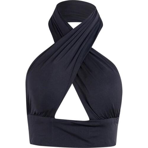 Womens Sexy Cut Out Halter Crisscross Tie Back Crop Tank Top, Women Neck Top Bandage Vest Strappy Backless Crop Top