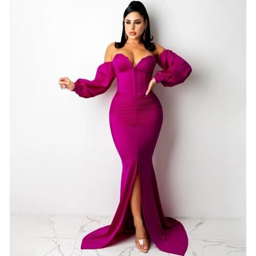 Sexy Corset Strapless Party Mermaid Dress Women Evening Wedding Elegant Backless High Split Maxi Dress Night Club Dresses Gowns