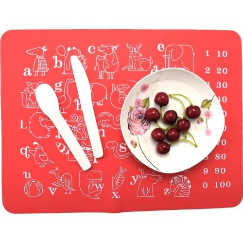 1PC 40x30cm Baby Kids Silicone Placemat Bar Mat cartoon animals with Numbers and letters Plate Mat Table Mat LB 314