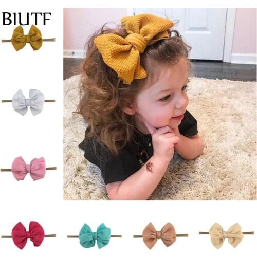 1pcs/lot Elastic Nylon Headband with 4.5‘’ Seersucker Fabric Bow Handmade Large Hairbow Candy Color Hair Accessories HB099