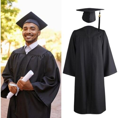 1pcs University Graduation Gown Student Uniforms Class Team Wear Dress Bachelor Robes+Hat Set Academic Dress for Adult