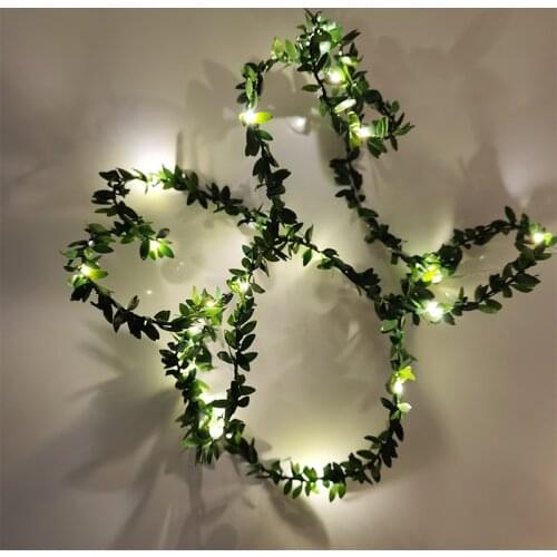 2M 20LED Leaf Garland Lights String Green Leaf Rattan Garland Fairy Lights Wedding Festival Forest Party Home Hanging Decoration