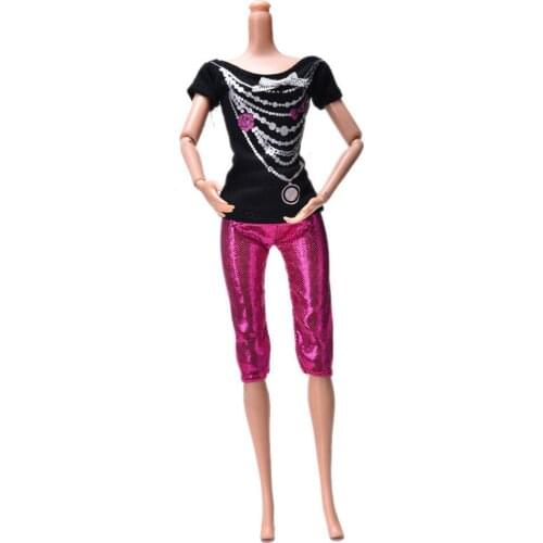 2 Pcs/Set Sexy Black Printed Shirt Suit for Fashion Rose Pants Kids Toy Doll Clothes Girls Birthday Gifts Wholesale