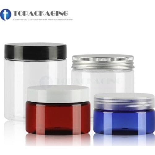 30pcs*100/150/200/250G Cream Jar Empty Cosmetic Container Plastic Makup Tins Refillable Canister Packing Pot Cans Aluminum Cap