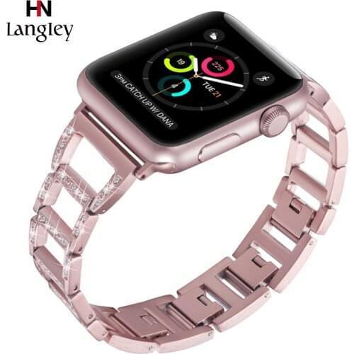 40mm 44mm Band For Apple Watch 4 3 2 1 38mm 42mm Stainless Steel Hollow diamond Bracelet Straps Watches Accessories