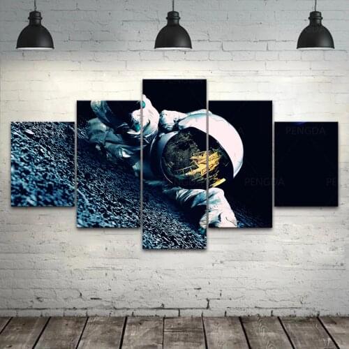 HD Printed 5 Pieces Astronauts Canvas Painting Modular Universe Space Pictures Frame Wall Art Posters Home Decorative Bedroom