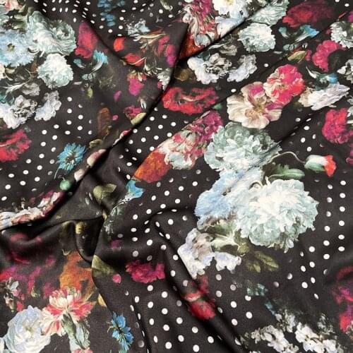 145cm Width Fashion Dot Rose Flowers Printed Imitate Silk Satin Fabric For Woman Dress Blouse Pants DIY Cloth Sewing