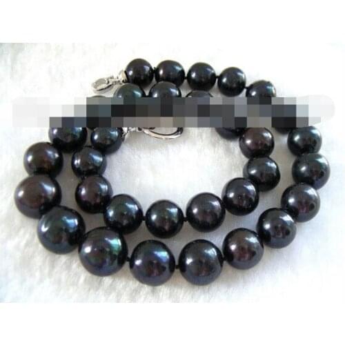 FREE SHIPPING>>>Classic huge 14mm black round freshwater pearls necklace