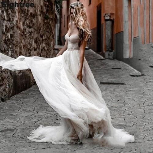 Eightree Bohemian Wedding Dress Champagne Sweetheart Tulle Corset Bridal Dress 2021 Princess vintage Wedding Gowns Custom Made