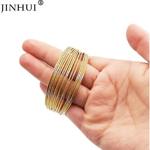 Jin Hui Luxury Gold Silver color Copper Bracelets for Women Dubai Bride Wedding Jewelry Bracelet Middle East African bangle gift
