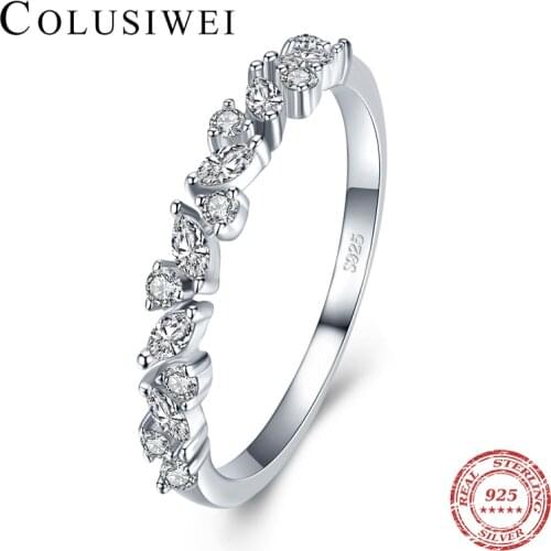 COLUSIWEI Simple Design 100% 925 Sterling Silver Geometric Stackable Finger Ring for Women Wife Wedding Engagement Party Jewelry