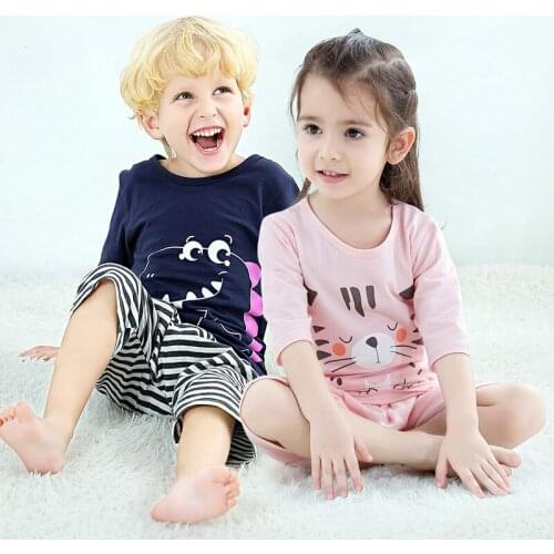 Childrens Pajamas Sets Summer Cotton Short Sleeved Pyjamas Kids T-shirt+Pants Baby Girls Clothing Suit Cartoon Boys Sleepwear