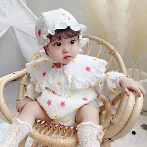 2020 Korean Style Baby Girl One Piece Romper with Hat Newborn Sweet Cotton Jumpsuit Korea Infant Autumn Romper Twins Clothes