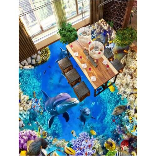 Photo wallpaper mural floor dolphin 3d floor wallpapers Home Decoration self-adhesive 3D floor 3D mural floor