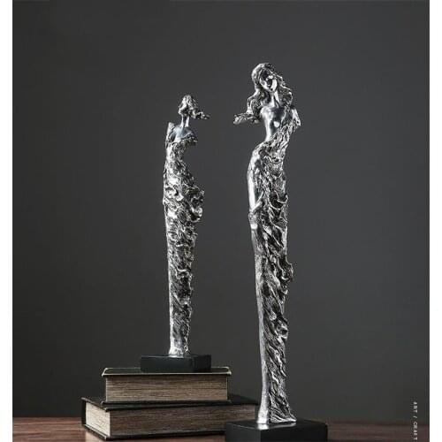 [HHT] Retro Resin Electroplate Abstract Girl Sculpture Creative Living Room TV Cabinet Bookshelf Ornaments Home Decorations