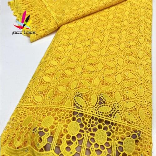 Cotton Milk Silk Tissue Cord Lace Fabric with Yellow Color African Nigerian Quanlity Embroidery New Style Design for Dress