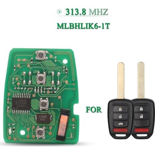 Bilchave 10pcs For For Honda CRV Accord Civic FOB 3/4 Buttons 313.8Mhz Remote Smart Car Key Circuit Board MLBHLIK6-1T