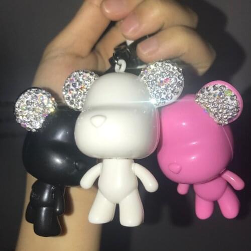 Kawaii Gloomy Bear Figurines with Rhinestones Keychain Doll Cute Purse Anime Car Accessories Sparkling Bomgom Bears Desk Decor