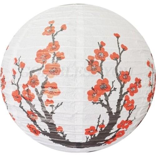 Red Cherry Flowers Paper Lantern White Round Chinese Japanese Paper Lamp for Home Wedding Party Decoration Drop Shipping
