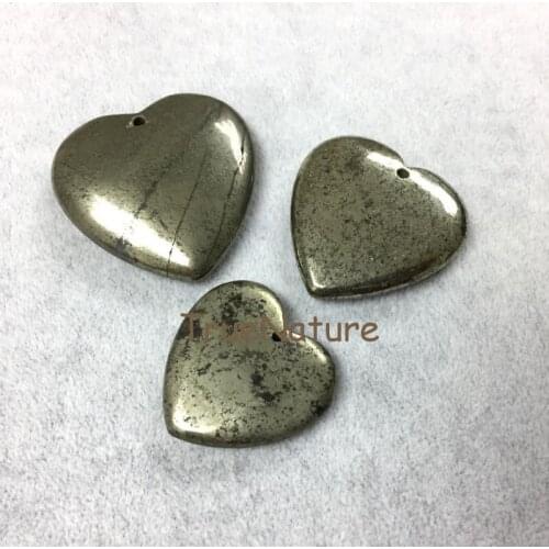 Heart Shape Pendant Pyrite Pendant Wholesale Products Pyrite Healing Stone Pendant High Drilled Beads In 30/35/40 mm PM5253