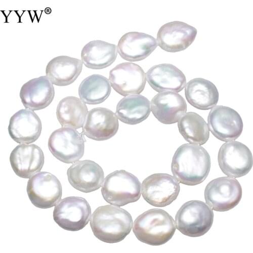 Cultured Coin Freshwater Pearl Beads Flat Round natural white 12-13mm Approx 0.8mm Sold Per Approx 15 Inch Strand