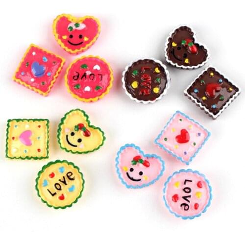 Cute Resin Cabochons 10pcs Kawaii Fruit Love Cake Sqaure Heart Chocolate Biscuit Cameo Patch Sticker Ornament Accessories Button