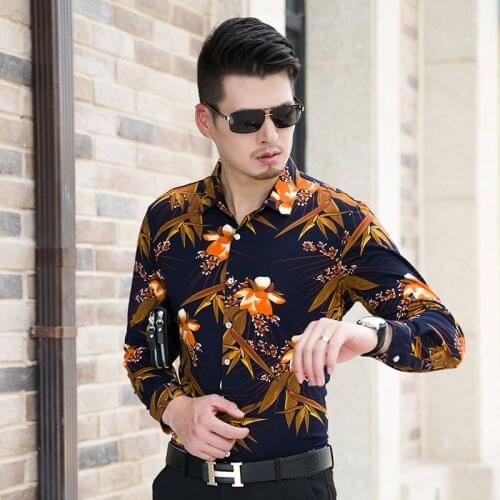 New winter mens floral thick dress shirt casual long sleeve velvet warm shirt male fashion flowers printed velvet clothes