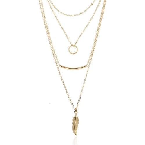 New Fashion Multi Layer Leaf Pendant Necklaces Jewelry for Women Bohemian Choker Necklace Gold Chain Jewellery Gargantilha