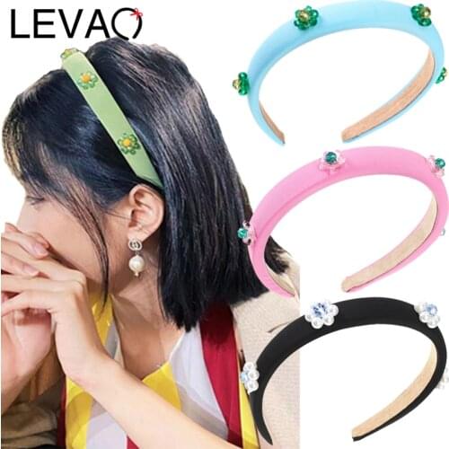 LEVAO Luxury Shiny Rhinestone Head Hoop Solid Color Headband Women Headband Sponge Point Diamond Hair Accessories Turban