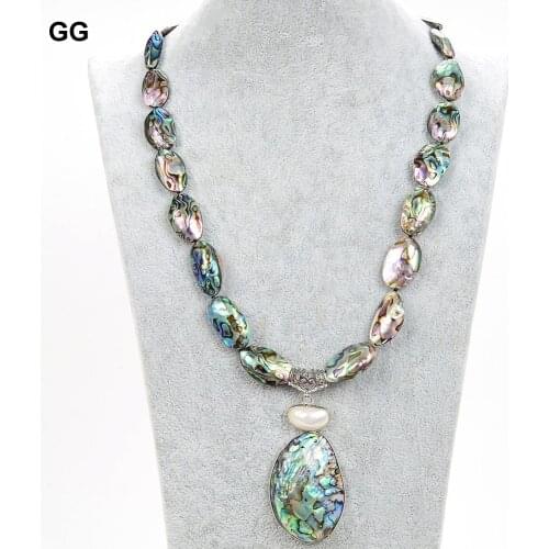 GG Jewelry Natural Paua Abalone Shell Necklace White Shell Abalone Pendant