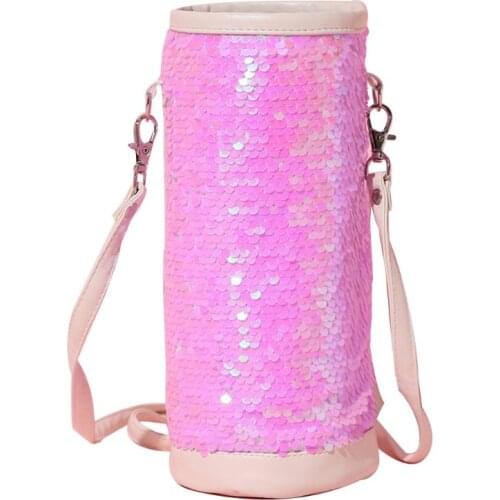 Water Bottle Carrier Insulated Cover Bag Sequin Holder Shoulder Strap Pouch 28GD