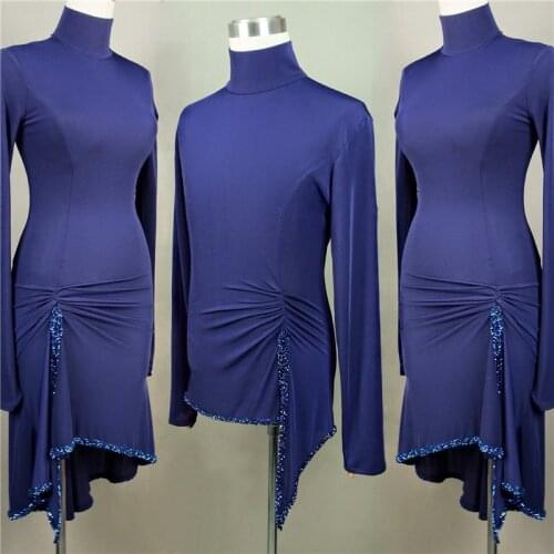 GOODANPAR Latin Dresses Dance Girls Ladies Women Long Sleeve Delicate Stone Latin Dance Dress Standard Salsa Rumba Samba Cha Cha