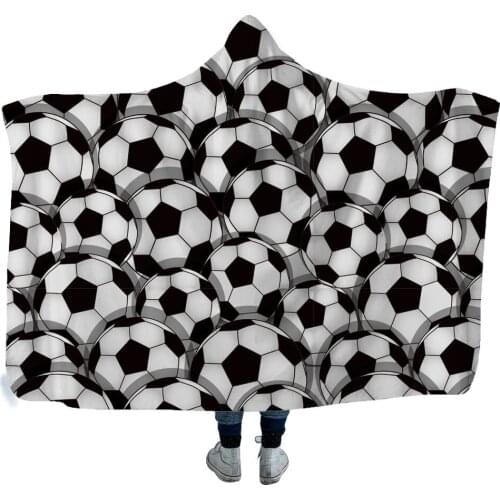 3D Football Ball Sports Printed Plush Hooded Blanket For Adult Kid Warm Portable Fleece Autumn On Bed Sofa Dropship