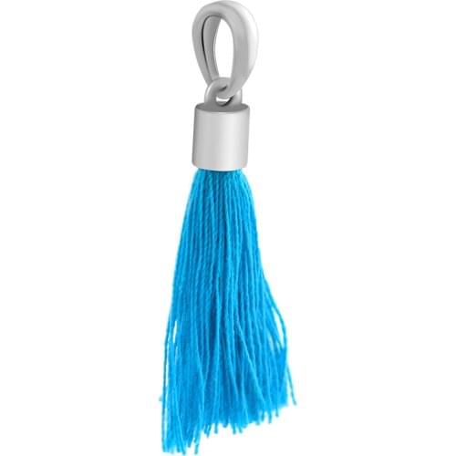Fits Pandora Bracelet Genuine 925 Sterling Silver Beads Blue Fabric Tassel Dangle Charm for Women DIY Jewelry Making kralen