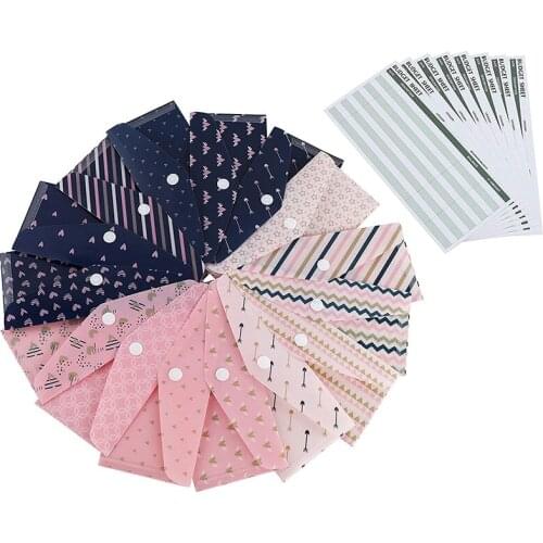 PPYY-15 Pack Cash Envelopes Coin Envelopes Set Waterproof Cash Budget Envelopes with Snap Button Budget Sheet Sticker