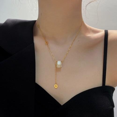 316L Stainless Steel Micro-inlaid Zircon Roman Opal Titanium Steel Adjustable Necklace No Fade