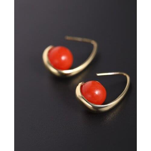 DAIMI GEMSTONES Baoshan South Red Agate Earrings Womens Natural 925 Sterling Silver Persimmon Ruby Ear Hook