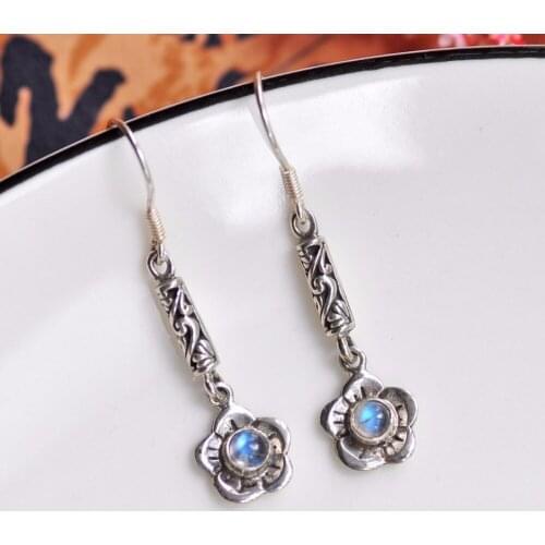 Real 925 Silver Earrings For Women Pure Handmade Natural Moonstone Peridot Personality Sterling-silver Luxury Fine Jewelry