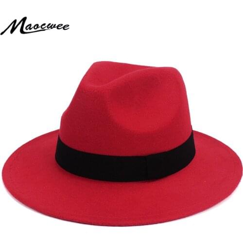 Black Jazz Fedoras For Women Vintage Wide Brim Fedora Hat Floppy Cloche Men Gangster Hat Chapeu Casual Solid Pink Red Bones 2018