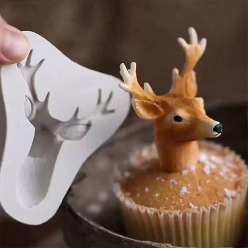 3d Deer Head Silicone Mold Chocolate Dessert Lace Decoration Supplies DIY Cake Pastry Fondant Moulds Resin Kitchen Baking Tool