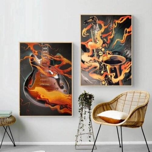 Modern Guitar Saxophone Wall Art Picture Canvas Painting Musical Instruments Poster Prints Living Room Home Adolescent Decor