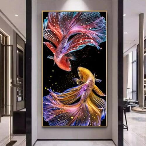 Modern Animals Canvas Painting Abstract Swiming Fishes Posters and Print Wall Art Picture for Living Room Home Decoration Cuadro
