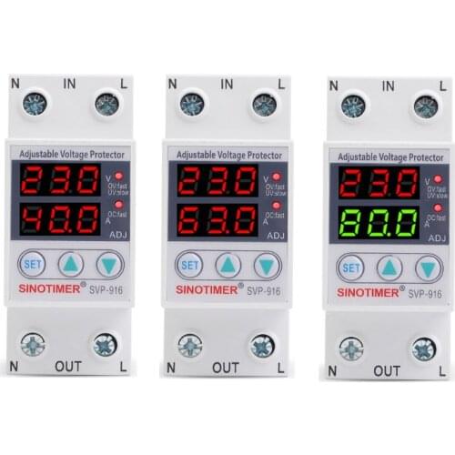 SVP916 Adjustable Voltage Surge Protector Relay 220V 40/63/80A Dual Display Home