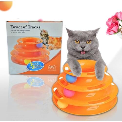 Three Levels pet cat toy Tower Tracks Disc cat Intelligence Amusement triple pay disc cat toys ball Training Amusement plate