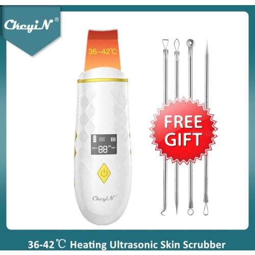 USB Rechargeable Facial Skin Scrubber Ultrasonic Blackhead Remover Professional Warm Scraper Face Skin Cleaning Tool LED Screen