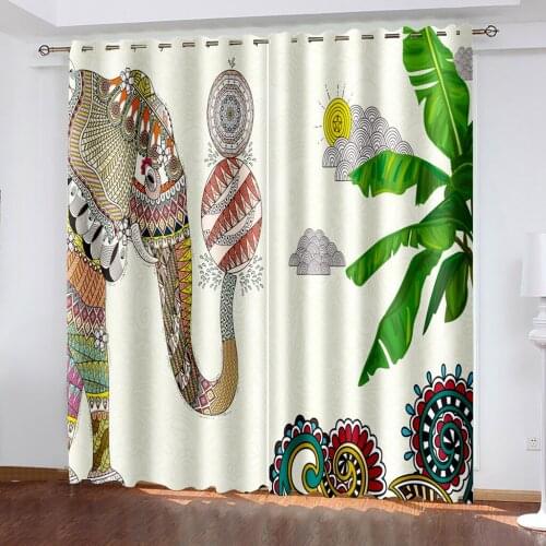 Living Room Bedroom Shading Decorative Grommet curtains Elephant Pattern Home Textiles Decorative Grommet Curtains