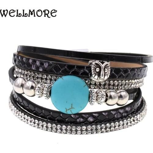WELLMORE women bracelet stone beads leather bracelet charm bracelets for women Trendy Bohemian bracelet drop shipping