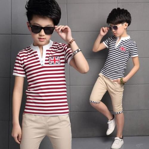 3-13 Years Summer Boys Clothing Set 2019 Fashion 2 Pieces Casual Striped Short Sleeve Children Clothing Sets T-shirt + Pants