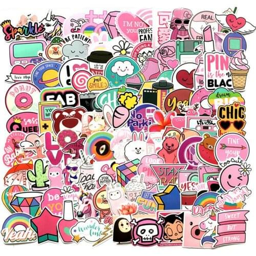 110Pcs Cute Pink Stickers Bomb Waterproof Skateboard Luggage Laptop Vinyl Decals